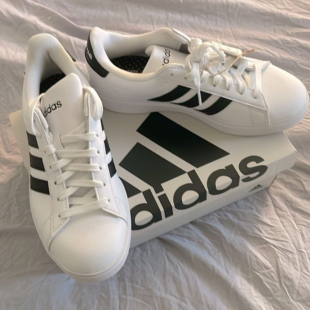 Adidas Grand Court 2.0 White with Black stripes Women's Sneakers NIB